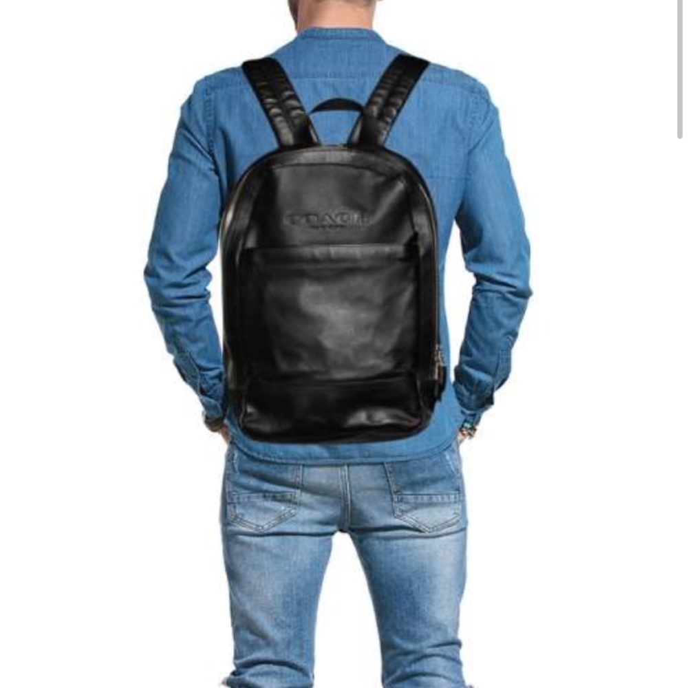 Coach Charles Large Leather Unisex Backpack BookBag in Black F54786
